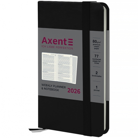 Щотижневик датований 2026 Pocket Strong, 90*150, чорний AXENT 8508-26-01-a