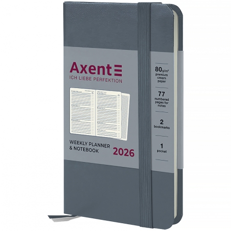 Щотижневик датований 2026 Pocket Strong, 90*150, сірий AXENT 8508-26-62-a
