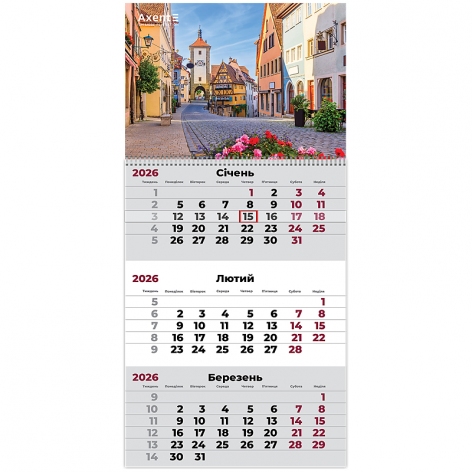 Календар настінний квартальний 2026 рік, на одну пружину Romantic 2 Axent 8801-26-2-a