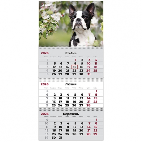 Календар настінний квартальний 2026 рік, на три пружини Dogs 2 Axent 8803-26-17-a