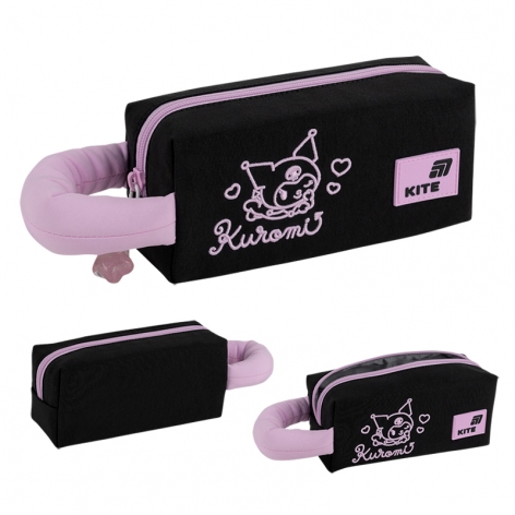 Пенал на одне відділення з ручкою без наповнення 2703 Hello Kitty черно-розовый KITE hk26-2703-2
