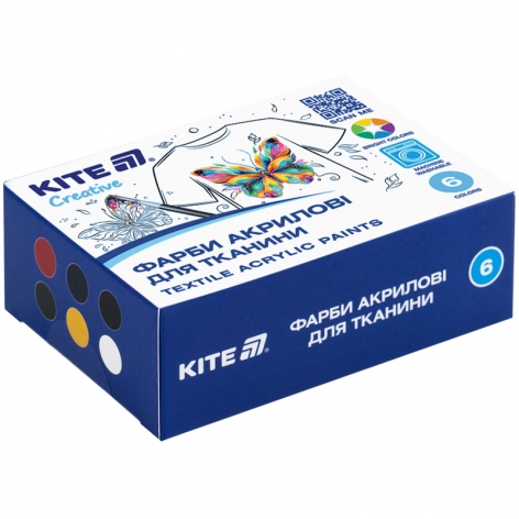 Краска акриловая для ткани 6 цветов по 20 мл Kite Creative KITE k-277