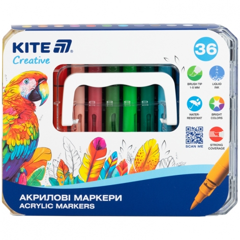 Маркеры акриловые пишущий узел в форме кисточки 36 цветов Creative KITE k-1163