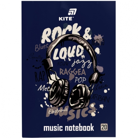 Тетрадь для нот А4 на 20 листов Rock&Loud KITE k26-404