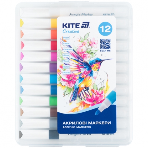Маркеры акриловые 12 цветов Jumbo Creative KITE k-1290