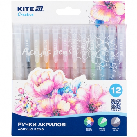 Ручки акриловые, набор 12 цветов Kite Creative KITE k-1295