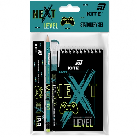 Набор канцтоваров 4 предмета (линейка, карандаш, ручка, блокнот)  Next Level KITE k26-s03-2