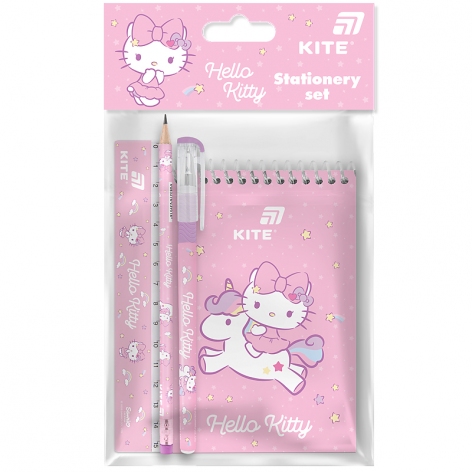 Набор канцтоваров 4 предмета (линейка, карандаш, ручка, блокнот)  Hello Kitty KITE hk26-s03