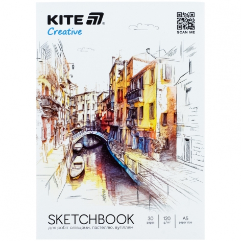 Скетчбук для робіт олівцями, A5, 30 арк., клеєний блок Creative KITE k-1277