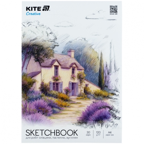 Скетчбук для работы карандашами 30 листов А4 клееный блок Creative KITE k-1278