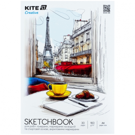 Скетчбук для работы маркерами 30 листов A4 клееный блок Creative KITE k-1281
