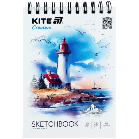 Скетчбук для акварели 20 листов А5 на пружине Creative KITE k-1283