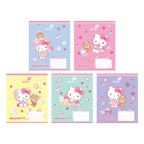 Тетрадь 12 листов в линию УФ лак + глитер, Hello Kitty KITE hk26-234