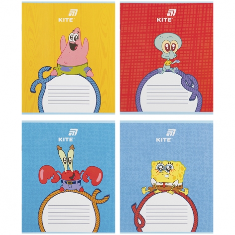 Тетрадь 12 листов в косую линию софт тач + УФ лак, Sponge Bob Square Pants KITE sb26-235