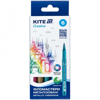 Фломастери-пензлики, набір 6 кольорів Creative металізовані Kite k-1149