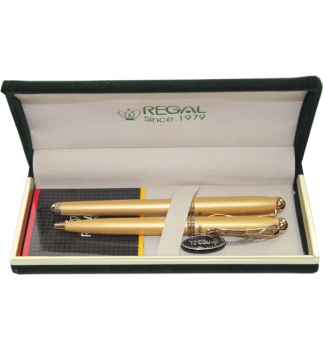 Комплект ручок (перо+кулькова) корпус золотого кольору в оксамитовому футлярі REGAL R28003.H.BF