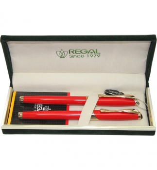Комплект ручок (перо+ролер) червоний в оксамитовому футлярі REGAL R86205.H.RF