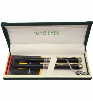 Комплект ручок (перо+ролер) чорні в оксамитовому футлярі REGAL R35001.H.RF