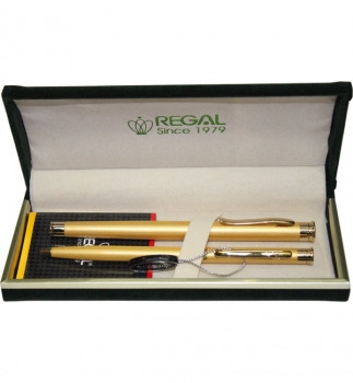 Комплект ручок (перо+кулькова) корпус золотого кольору в оксамитовому футлярі REGAL R68001.H.BF