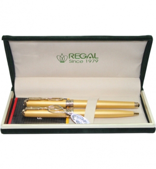 Комплект ручок (перо+кулькова) корпус золотого кольору  в оксамитовому футлярі REGAL R18109.H.BF