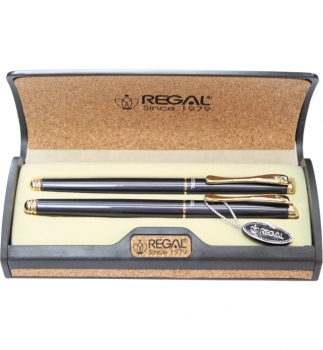 Комплект ручок (перо+ролер) в корковом футлярі, корпус темно-сірого кольору, REGAL R12216.A.RF
