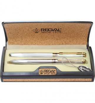Комплект ручок (перо+кулькова) корпус срібного кольору, в корковом футлярі REGAL R22109.A.BF