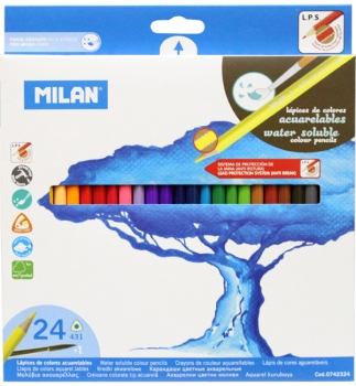 Олівці кольорові акварельні, 24 кольори, трикутні, з пензликом, MILAN ml.0742324