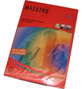 Бумага Maestro Color Intensive A3 80 г/м2, 500 л Coral Red (кораллово-красный) CO44