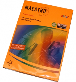 Бумага Maestro Color Neon A3 80 г/м2, 500 л Orange Neoor (оранжевый неоновый)