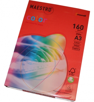 Бумага Maestro Color Intensive A3 160 г/м2, 250 л Coral Red (кораллово-красный) CO44