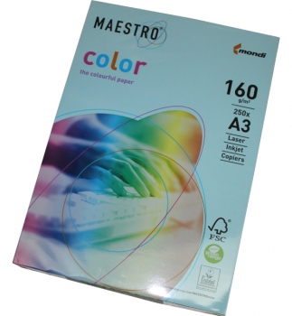 Папір Maestro Color Pastel A3 160 г/м2, 250 арк. Medium Blue (блакитний) MB30