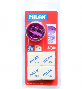 Комплект ластиків в блістері + чинка SPIN Milan ml.ВYМ10227 фіолетовий