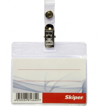 Бейдж с клипом 93 х 78 мм, горизонтальный, прозрачный, Skiper SK-004