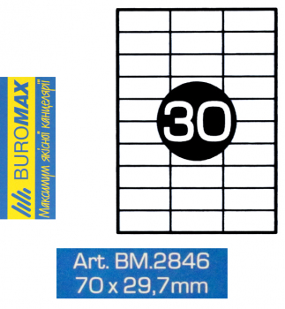 Етикетки самоклеючі 30 шт. на аркуші, 70 х 29,7 мм (100 аркушів) Buromax BM.2846