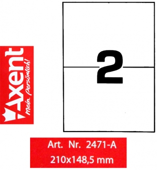 Этикетки самоклеющиеся 2 шт. на листе, 210 х 148,5 мм (100 листов) Axent 2471-A