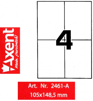 Этикетки самоклеющиеся 4 шт. на листе, 105 х 148,5 мм (100 листов) Axent 2461-A
