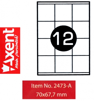 Етикетки самоклеючі 12 шт. на аркуші, 70 х 67,7 мм (100 аркушів) Axent 2473-А