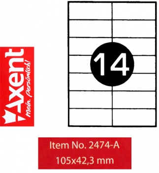 Етикетки самоклеючі 14 шт. на аркуші, 105 х 42,3 мм (100 аркушів) Axent 2474-A