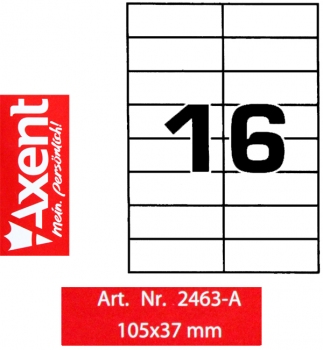 Етикетки самоклеючі 16 шт. на аркуші, 105 х 37 мм (100 аркушів) Axent 2463-A