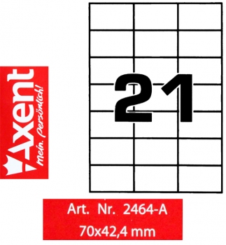 Етикетки самоклеючі 21 шт. на аркуші, 70 х 42,4 мм (100 аркушів) Axent 2464-А