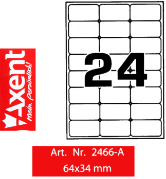 Етикетки самоклеючі 24 шт. на аркуші, 64 х 34 мм, закруглені кути (100 аркушів) Axent 2466-A