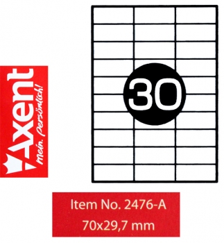 Етикетки самоклеючі 30 шт. на аркуші, 70 х 29,7 мм (100 аркушів) Axent 2476-А