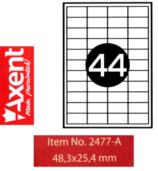 Етикетки самоклеючі 44 шт. на аркуші, 48,3 х 25,4 мм (100 аркушів) Axent 2477-А