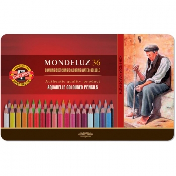 Олівці кольорові акварельні 36 кольорів Mondeluz в металевому пеналі Koh-i-noor 3725