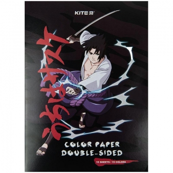 Папір кольоровий двостронній 15 арк., 15 кольорів А4 Naruto Kite nr23-250
