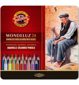 Олівці кольорові акварельні 24 кольори в металевій упаковці Mondeluz , Koh-i-noor 3724