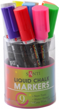 Комплект крейдяних маркерів SANTI, конусний та скошений письмовий вузол 5 мм, 8 кольорів 9 шт. код  310798