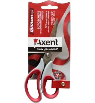 Ножиці 165 мм з гумовими вставками Duoton Soft Axent 6101-06-А сіро-червоні