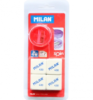 Комплект ластиков в блистере + точилка SPIN Milan ml.ВYМ10227 фиолетовый