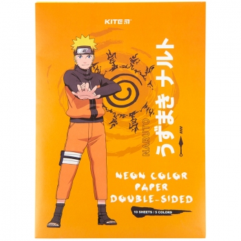 Папір кольоровий двостронній неоновий А4 10 арк. 5 кольорів Naruto Kite nr23-252